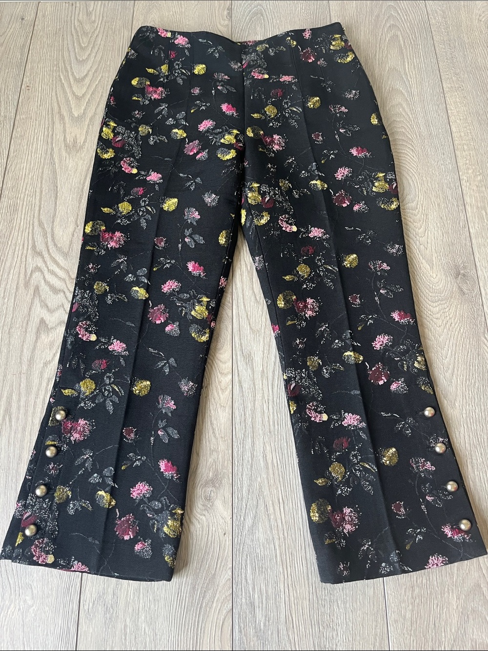 CLUB MONACO Black Metallic Floral Jacquard Straight Leg Trousers High Rise 6 - Picture 5 of 10